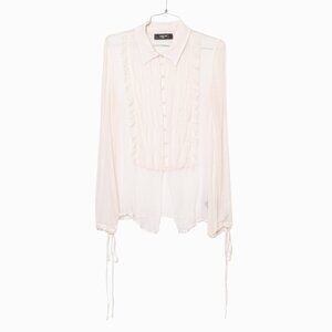 AMIRI Light Pink Semi Sheer Long Sleeve Ruffled Button Down Shirt - IT 42 / US 6